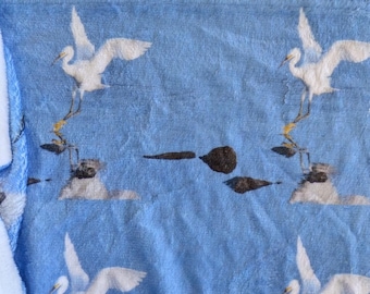 Snowy Egret Flying Blue Super Soft Plush Blanket/ Throw