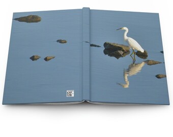 Snowy Egret Journal: Water Reflection Bird Photo, Lined Notebook