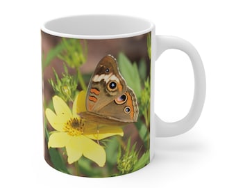 Buckeye Butterfly on Yellow Woodland Sunflowers Mug 11oz