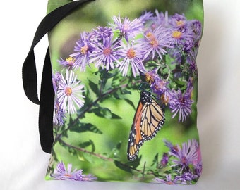 Monarch Butterfly on Purple Flower Tote Bag