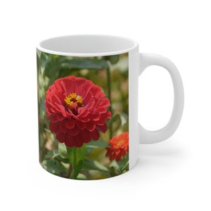 Red Zinnia Flower Ceramic Mug 11oz