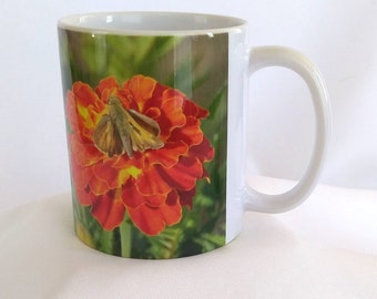 Skipper Butterfly on Orange Marigold Ceramic Mug 11oz