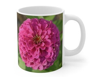 Pink Dahlia Zinnia Flower Ceramic Mug 11oz