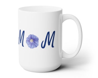 Blue Morning Glory "Mom" Ceramic Mug