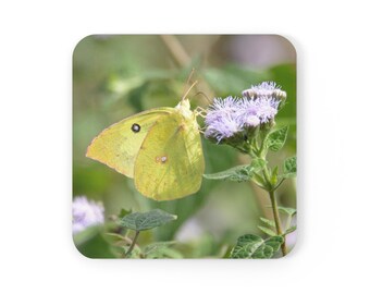 Yellow Butterfly Glossy Coasters Set of 4