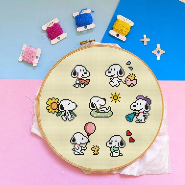 Snoopy Cross Stitch Pattern | Snoopy Cross Stitch | Dog Cross Stitch | Cross Stitch Patterns for Baby Bibs | Pattern Keeper Compatible