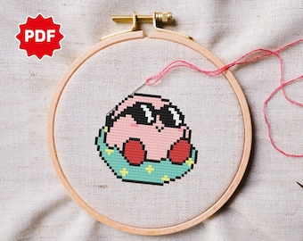 Kirby Cross Stitch Pattern | Funny Kirby Cross Stitch Pattern | Kirby Pool Cross Stitch Pattern| Easy Cross Stitch Pattern for Beginners PDF