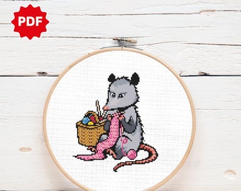 Possum Cross Stitch Pattern | Possum Cross Stitch | Knitting Cross Stitch Pattern | Rat Cross Stitch Pattern | Possum Cross Stitch Patterns