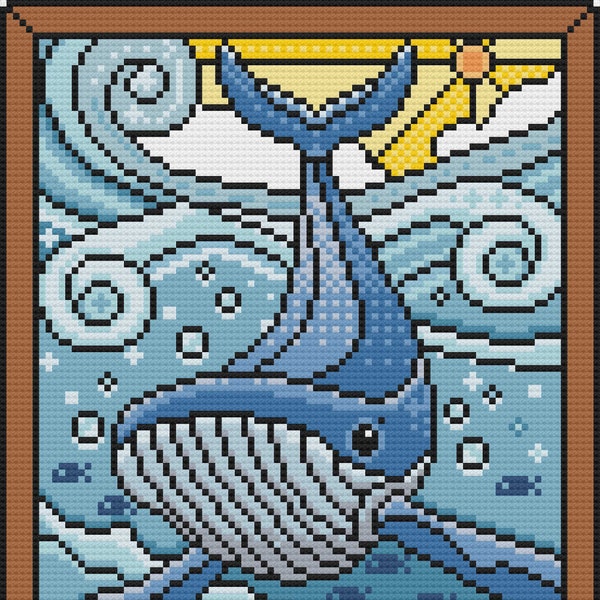 Whale Cross Stitch Pattern | Blue Whale Cross Stitch Pattern | Stained Glass Cross Stitch Pattern | Counted Cross Stitch | Pattern Keeper