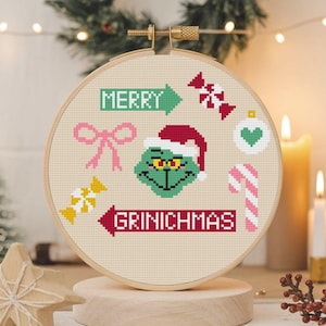 Christmas Cross Stitch Pattern | The Grinch Cross Stitch Pattern | Merry Grinchmas Cross Stitch Pattern | Santa Claus Cross Stitch Pattern