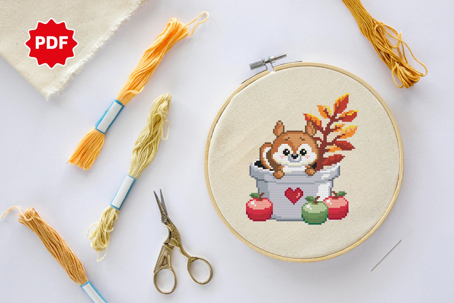 Squirrel Cross Stitch Pattern | Autumn Cross Stitch Pattern |apple ...