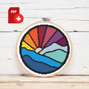 Sunset Cross Stitch Pattern | Sunrise Cross Stitch Pattern | Colorful Cross Stitch Pattern | Sea Cross Stitch Pattern | Instant Download PDF