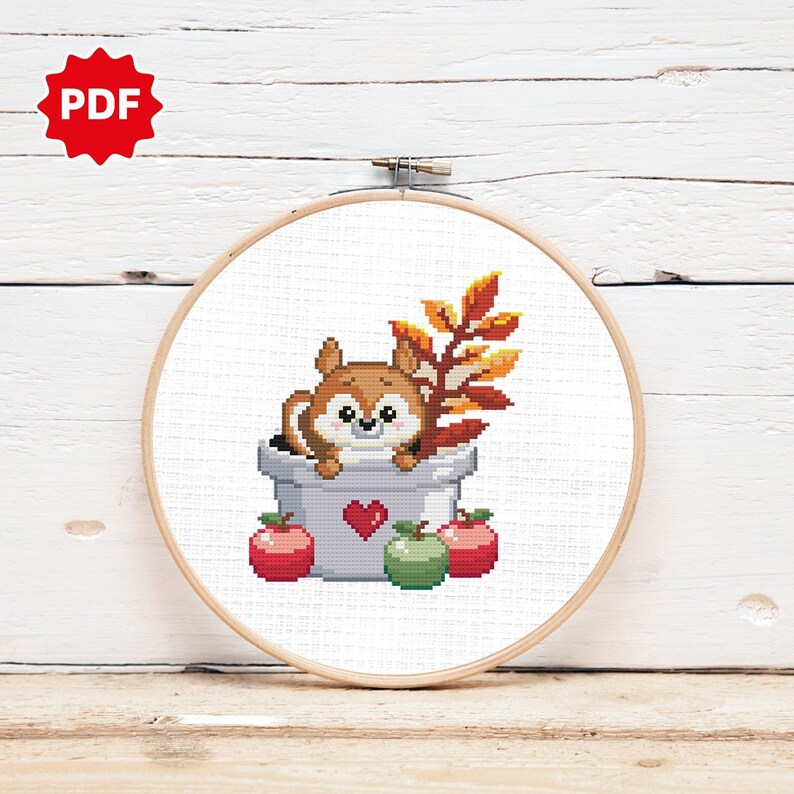 Squirrel Cross Stitch Pattern | Autumn Cross Stitch Pattern |apple ...