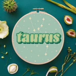 Taurus Cross Stitch Pattern | Taurus Counted Cross Stitch Pattern | Zodiac Sign Cross Stitch Pattern | Astrology Cross Stitch Pattern