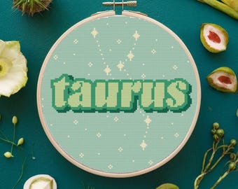 Taurus Cross Stitch Pattern | Taurus Counted Cross Stitch Pattern | Zodiac Sign Cross Stitch Pattern | Astrology Cross Stitch Pattern