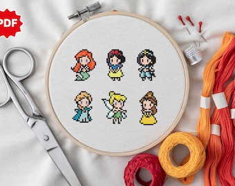 Princess Small Cross Stitch Pattern | Little Mermaid Cross Stitch Pattern | Cinderella Cross Stitch Pattern | Princess Cross Stitch PDF