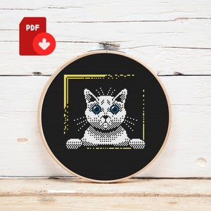 Cat Cross Stitch Pattern | Black Cross Stitch Pattern | Animal Cross Stitch Pattern | Cross Stitch for Beginners | Cat Cross Stitch Sampler