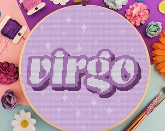 Virgo Cross Stitch Pattern | Virgo Counted Cross Stitch Pattern | Zodiac Sign Cross Stitch Pattern | Astrology Cross Stitch Pattern