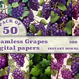 50 Grapes Digital Paper, Grapes Seamless Pattern, Grapes Prints, Grapes Background, Grapes Digital Paper | Commercial Use