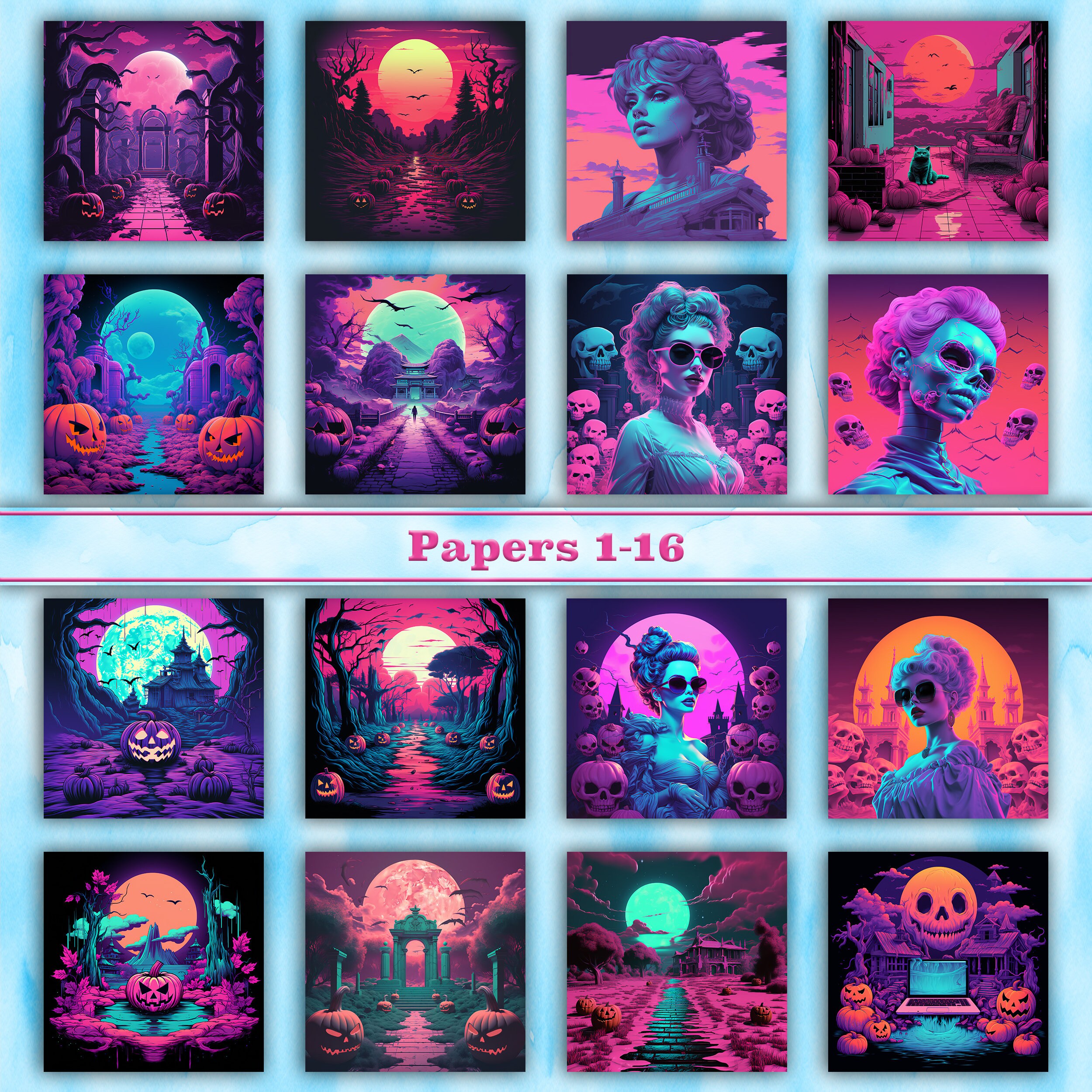 20 Vaporwave Halloween Digital Papers, Vaporwave Scrapbooking Paper ...