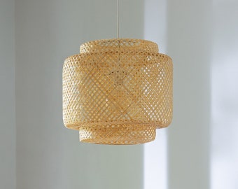 Lampenschirm Boho Rattan Hängelampe LED Hängeleuchte Natur Leuchte D 40