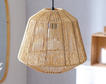 Hängelampe LED Rattan Optik Boho Natur Lampe Lampenschirm Leuchte  D29cm Esszimmer Wohnzimmer Flur