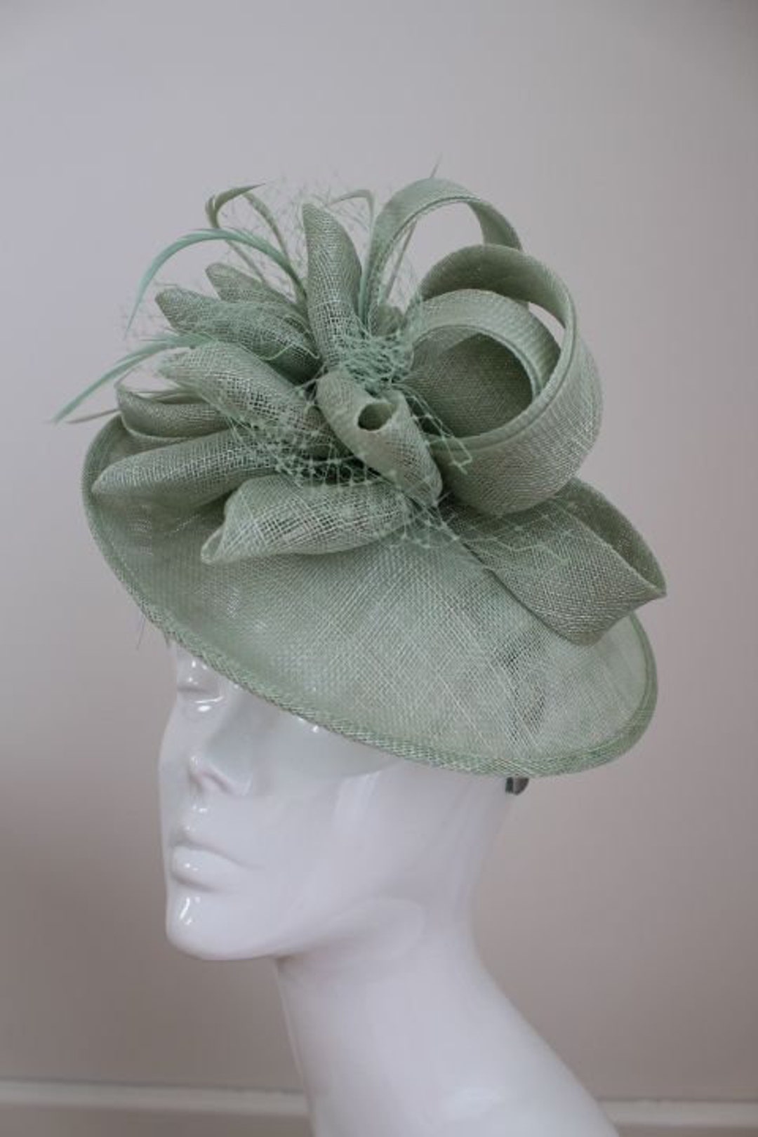 Sage Green Hatinator Fascinator With Feathers & Netting Etsy