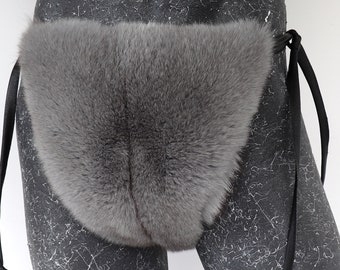 Fur briefs blue fox full fur on both sides men's ouvert open completely gray blue or natural white