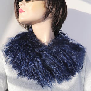 Fur scarf Tibetan lamb boa loop fur collar 55 cm long lambskin with leather straps trim coat jacket EFD various colors to choose from