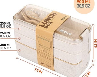 Wheat Straw Three-Layer Lunch Box with Cutlery (NEW) - Cream