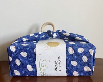Furoshiki Gift Wrap Japanese Style Reusable Cotton Cube Blue Rabbit Wrapping Sheet