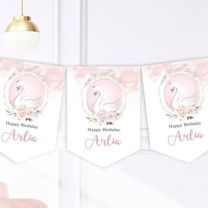 Personalised Princess Swan Birthday Party Buntings - Banner