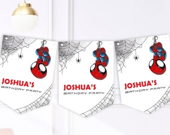 Personalised Spiderman Birthday Party Buntings - Banner