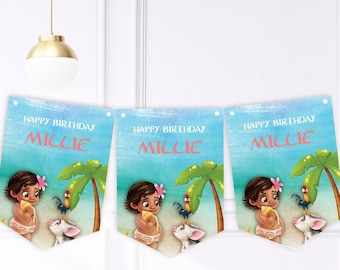 Personalised Moana Birthday Party Buntings - Banner