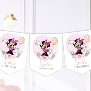 Personalised Minnie Mouse Birthday Party Buntings - Banner