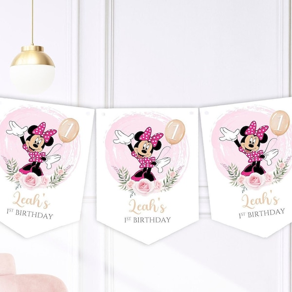 Personalised Minnie Mouse Birthday Party Buntings - Banner