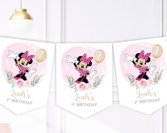 Personalised Minnie Mouse Birthday Party Buntings - Banner