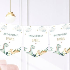 Personalised Dinosaur Birthday Party Buntings - Banner