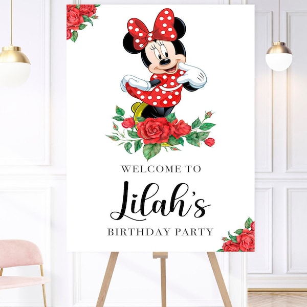 Personalised Red Minnie Mouse Birthday Party Welcome Sign