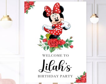 Personalised Red Minnie Mouse Birthday Party Welcome Sign