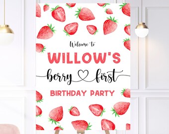 Personalised Strawberry Berry First Birthday Party Welcome Sign