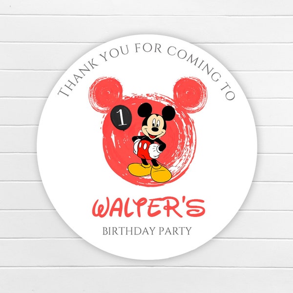 Personalised Mickey Mouse Birthday Party Thank You Stickers