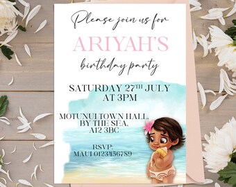 Personalised Watercolour Moana Birthday Party Invitations