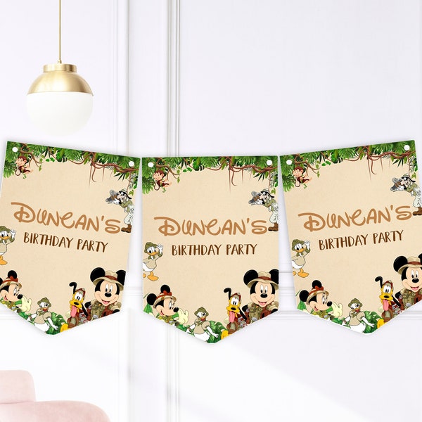 Personalised Safari Mickey Mouse & Friends Birthday Party Buntings - Banner