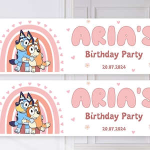 2x Personalised Pink Rainbow Bluey Birthday Party Banners