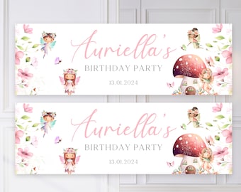2x Personalised Fairy Birthday Party Banners