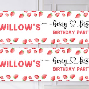 2x Personalised Strawberry Berry First Birthday Party Banners