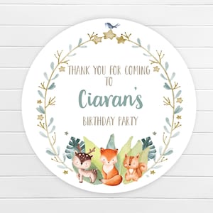 Personalised Woodland Birthday Party Thank You Stickers