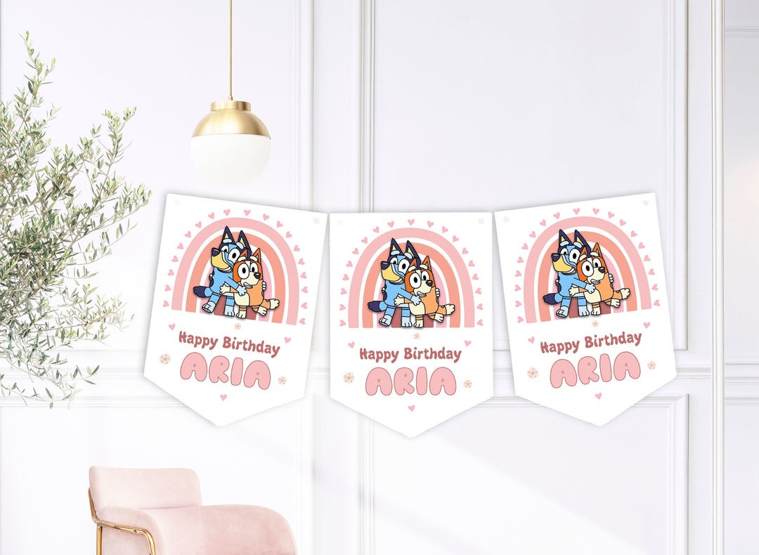 Personalised Pink Rainbow Bluey Birthday Party Buntings Banner - Etsy