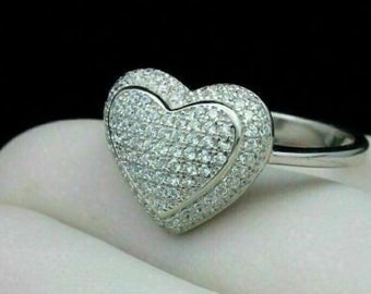 Hartvorm verlovingsring, 1Ct mooie diamanten ring, jubileumring, 14K witgouden ring, trouwring, cadeau voor haar, handgemaakte sieraden